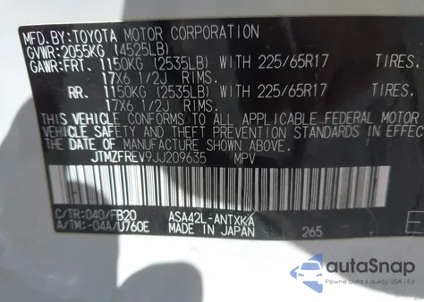 2018 Toyota Rav4 Le from USA, damaged, VIN JTMZFREV9JJ209635